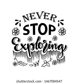 Never stop exploring. Motivational quote