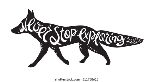  Never stop exploring. Poster design. Cool vector poster with an octopus and motivational lettering. Brush pen lettering. Hand made typography.