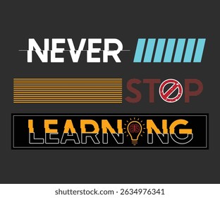 Never stop learning – bold glitch stripes and brain bulb concept