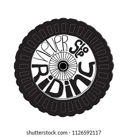 Never stop riding lettering. Stock vector illustration of a grunge hand drawn motivational quote for poster, t-shirt print, tee design.