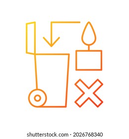 Never throw hot wax in trash bin gradient linear vector manual label icon. Thin line color symbols. Modern style pictogram. Vector isolated outline drawing for product use instructions