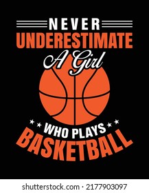 Never underestimate a girl who plays Basketball T-shirt design, Basketball design