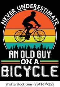Nunca subestimes a un viejo en un diseño de arte vectorial de bicicleta, archivo eps. archivo de diseño para camiseta. SVG, archivo de diseño de corte EPS