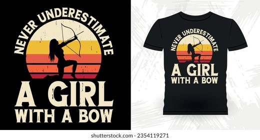 Never Underestimate An Old Man With A Bow Funny Archer Hunting Lover Retro Vintage Archery T-shirt Design