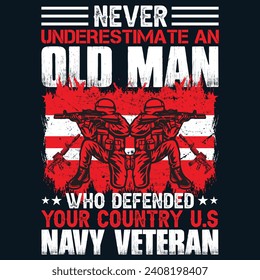 Nunca subestimes a un anciano que defendió a tu país, veterano de la Marina de los Estados Unidos, camisetas que diseñan objetos artísticos, colección de vectores de graffiti para ropa y ropa impresa.