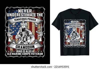 Never underestimate the power grandson typography vintage veteran day t-shirt design