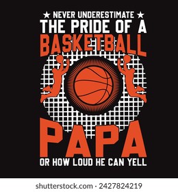 Never Underestimate The Pride Of a Basketball Papa Or How Loud He Can Yell Typography t-shirt Design Vector