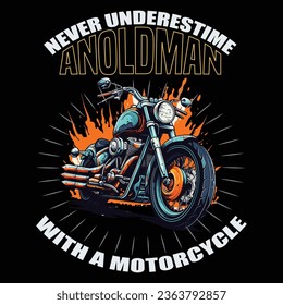 Never Underestime Anoldman With A Motorcycleillustrations with patches for t-shirts and other uses