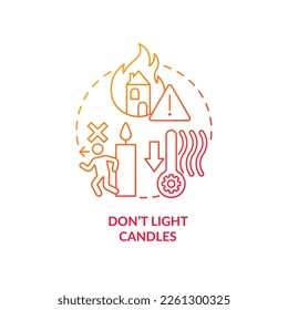 Nunca caliente la casa con velas con el icono del concepto de gradiente rojo. Protección contra incendios. Ilustración abstracta de la idea de la línea delgada de la punta de la calefacción de invierno. Dibujo de contorno aislado. Se usa una fuente Myriad Pro-Bold