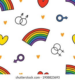 Never  ending cute doodle pattern and lgbt rainbow  hearts   gender symbols   Gay pride  Pride Month  Love  freedom  support  lgbtq+ 