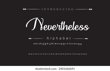 Nevertheless Elegant Font Uppercase Lowercase and Number. Classic Lettering Minimal Fashion Designs. Typography modern serif fonts regular decorative vintage concept. vector illustration