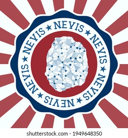 Nevis Badge. Round logo of the island with a triangular mesh map and radial rays. EPS10 Vector.