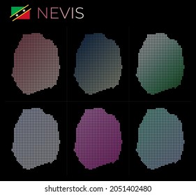 Nevis dotted map set. Map of Nevis in dotted style. Borders of the island filled with beautiful smooth gradient circles. Astonishing vector illustration.