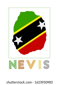 Nevis island logo: map with flag colors.  Perfect for travel or tourism.