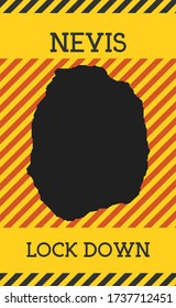 Nevis Lock Down Sign. Yellow pandemic danger icon. Vector illustration.