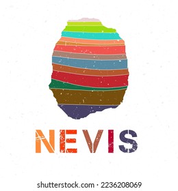 Nevis map design. Shape of the island with beautiful geometric waves and grunge texture. Astonishing vector illustration.