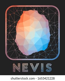 Nevis map design. Vector low poly map of the island. Nevis icon in geometric style. The island shape with polygnal gradient and mesh on dark background.