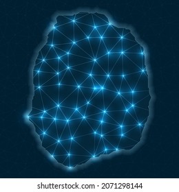 Nevis network map. Abstract geometric map of the island. Digital connections and telecommunication design. Glowing internet network. Astonishing vector illustration.