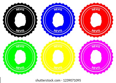 Nevis - rubber stamp - vector, Nevis island (Federation of Saint Christopher and Nevis) map pattern - sticker - black, blue and red