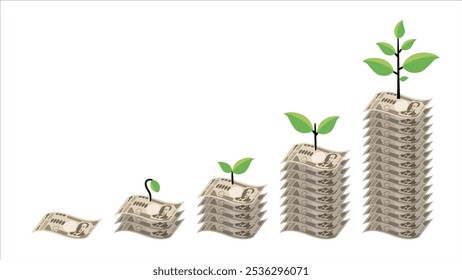 nova onda de notas de 10000 ienes japoneses crescendo a juros compostos e crescendo folhas