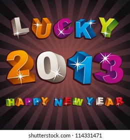 New 2013 year greeting card with 3d letters and numbers, vector illustration, lucky 2013, happy new year.