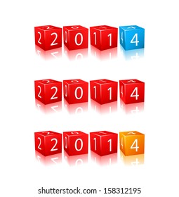 New 2014 Year Digits on 3d Red Cubes Set. Icon Illustration Isolated on White Background