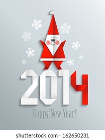 New 2014 year greeting card with Santa made in origami style, vector illustration