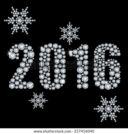 The new 2016 year diamond on a black background and snowflakes