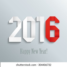 New 2016 year greeting card made in origami style, vector illustration