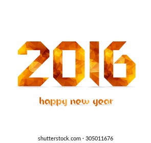 New 2016 year greeting card made in origami and gold geometrical style