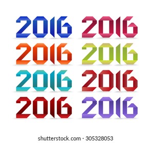 New 2016 year greeting card made in colorful origami style