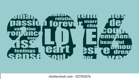 new 2016 year number perforated by love words cloud