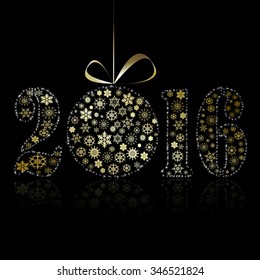 New 2016 year symbol on black background. Christmas greeting card. Vector eps10 illustration