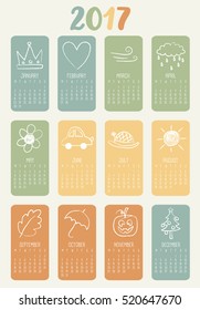 New 2017 calendar. illustration Vector template of color 2017 calendar