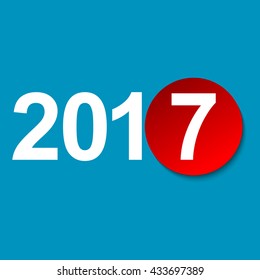 New 2017 with a tear-off red round sheet of paper on a blue background