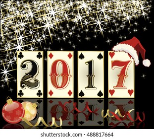 New 2017 year casino background with poker cards, vector illustration