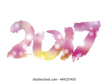 New 2017 - year of Fire Rooster in Chinese calendar. Numbers 2017 in individual creative performance with color blurred background. Vector infinitely scalable layout