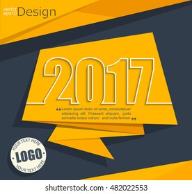 New 2017 year greeting business card made in origami style, vector illustration.