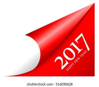 New 2017 year peeled page corner illustration isolated on white background