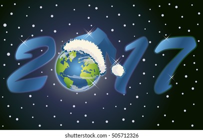 New 2017 Year planet card, vector illustration