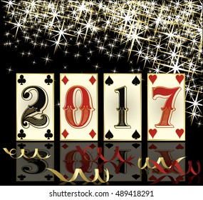New 2017 year poker cards banner, vector illustration