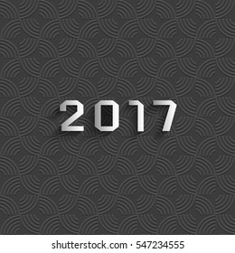 New 2017 year Text design - paper white numbers on black geometric background. Minimal style. Vector illustration