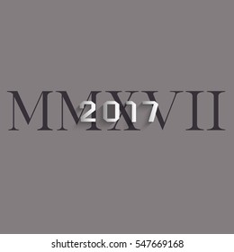 New 2017 year Text design - white paper numbers with Roman numerals. Minimal style. Vector illustration