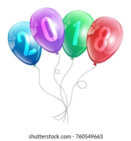 New 2018 year balloons design . Greeting card 2018 Christmas or New Year card with colorful realistic helium balloons and numbers. Isolated on white background