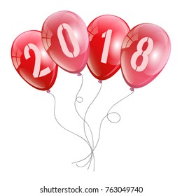 New 2018 year balloons design . Greeting card 2018 Christmas or New Year card with realistic helium balloons and numbers. Isolated on white background
