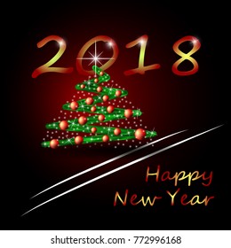 The new 2018 year with a Christmas tree on a red background