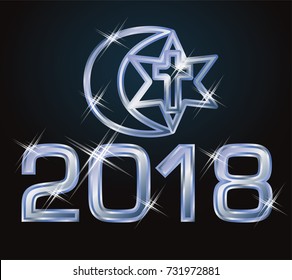 New 2018 year europe with symbols of three religions, vector illustration