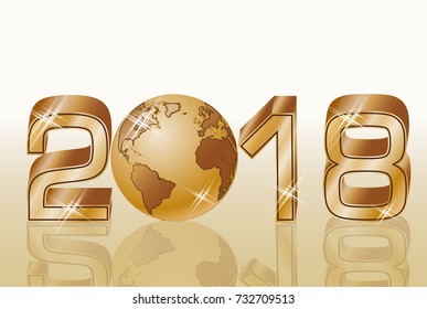 New 2018 year golden card, vector illustration