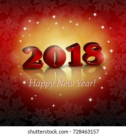 New 2018 Year greeting on red background with snowflakes