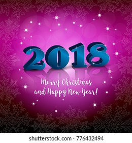 New 2018 Year greeting on a pink background with snowflakes